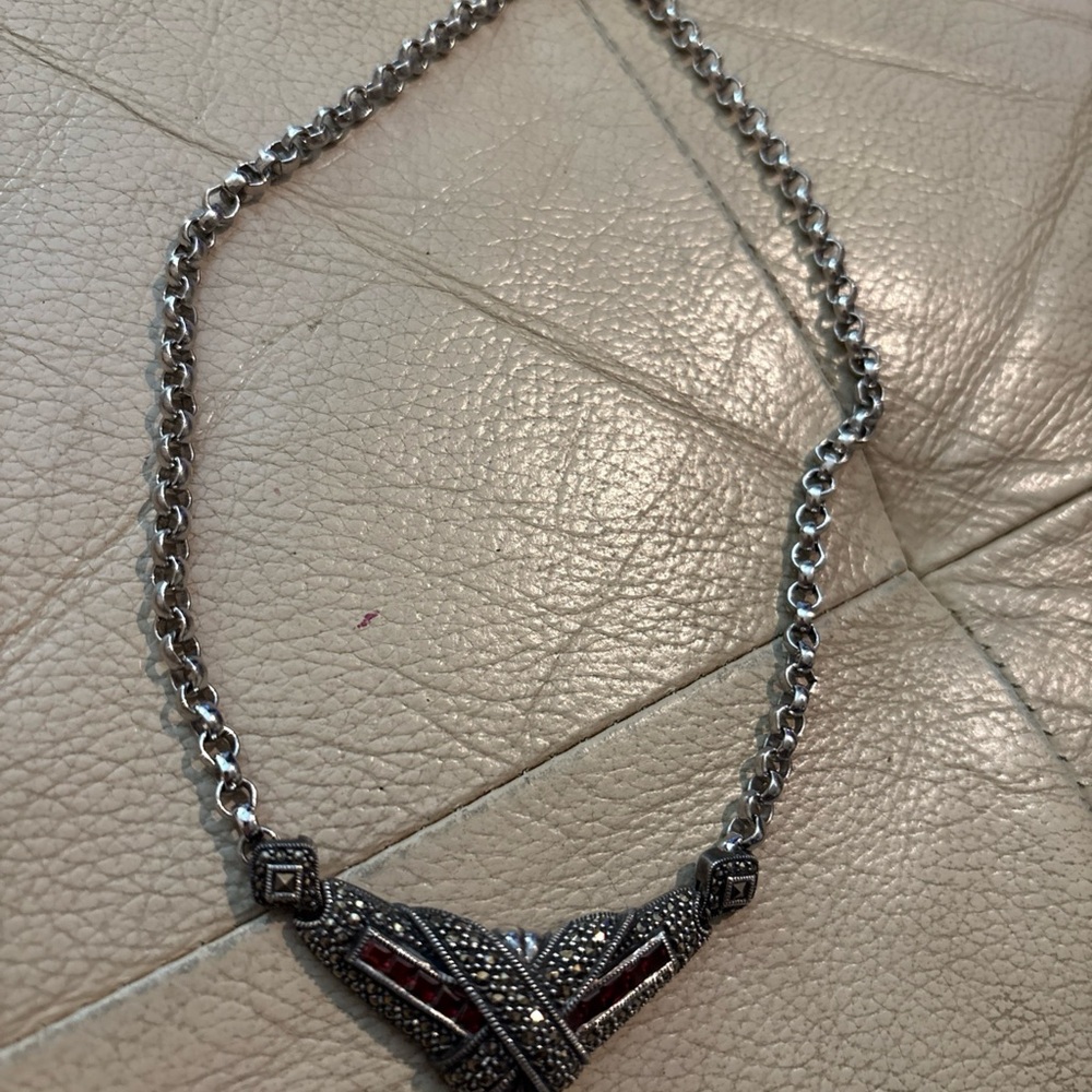 Judith Jack Silver and Garnet Marcasite Necklace